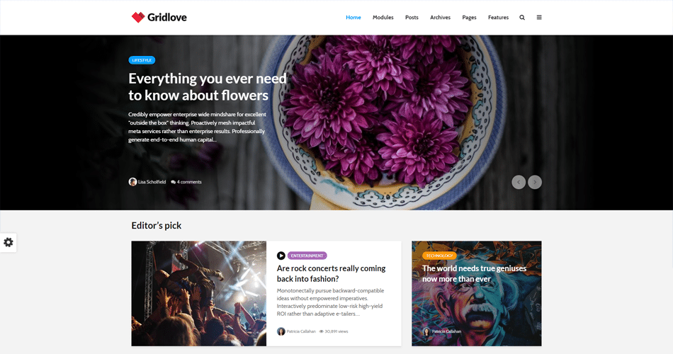 创意新闻杂志主题 Gridlove V1.9.5 版 - 赢聚网